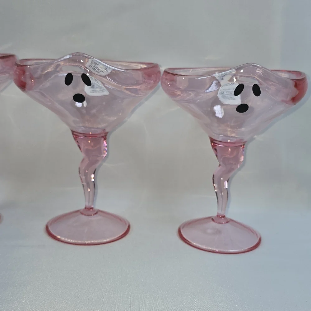 Goblin & Ghoul | 4pc Set Pink Ghost Face 10oz. Melamine Stem Cocktail Glasses